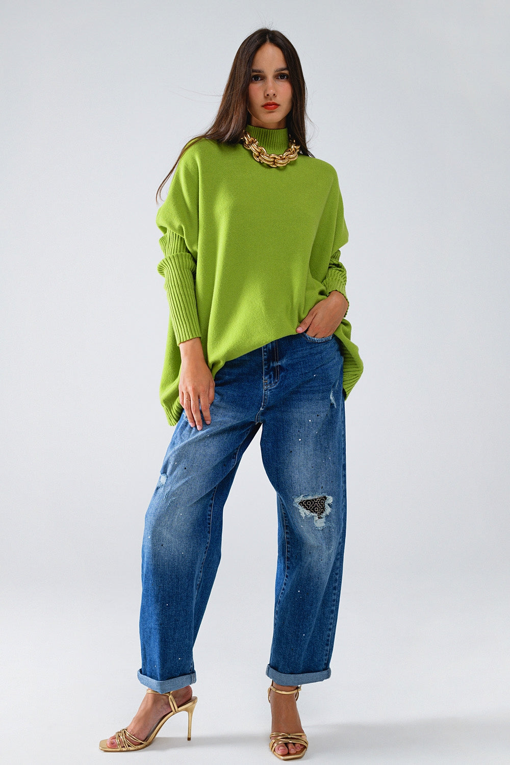 Maglione verde oversize